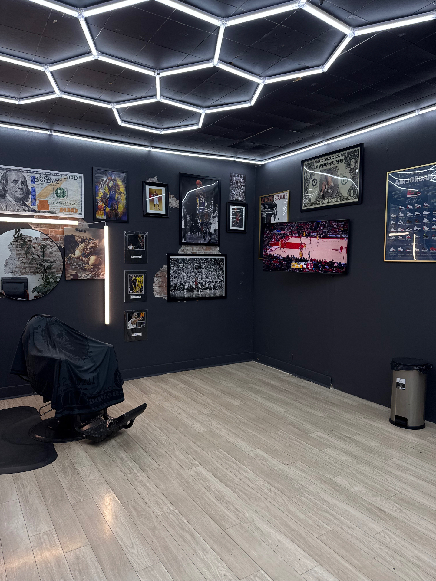 Sayless Fadez shop interior with hexagon LED lighting